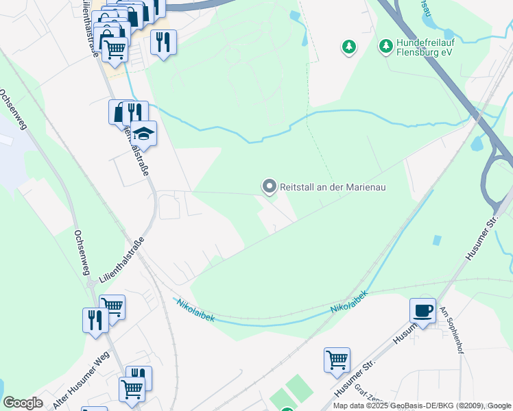 map of restaurants, bars, coffee shops, grocery stores, and more near in Flensburg
