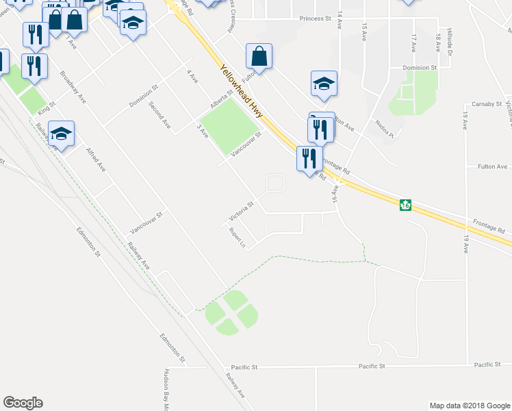 map of restaurants, bars, coffee shops, grocery stores, and more near 3291 3 Avenue in Smithers