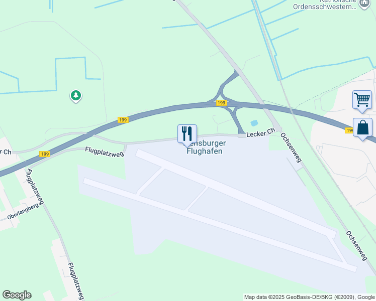 map of restaurants, bars, coffee shops, grocery stores, and more near 129 Lecker Chaussee in Flensburg