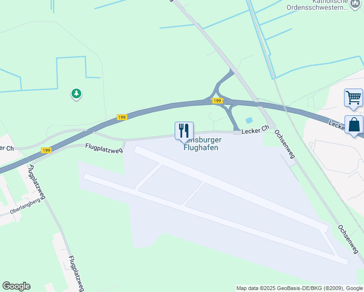 map of restaurants, bars, coffee shops, grocery stores, and more near 129 Lecker Chaussee in Flensburg
