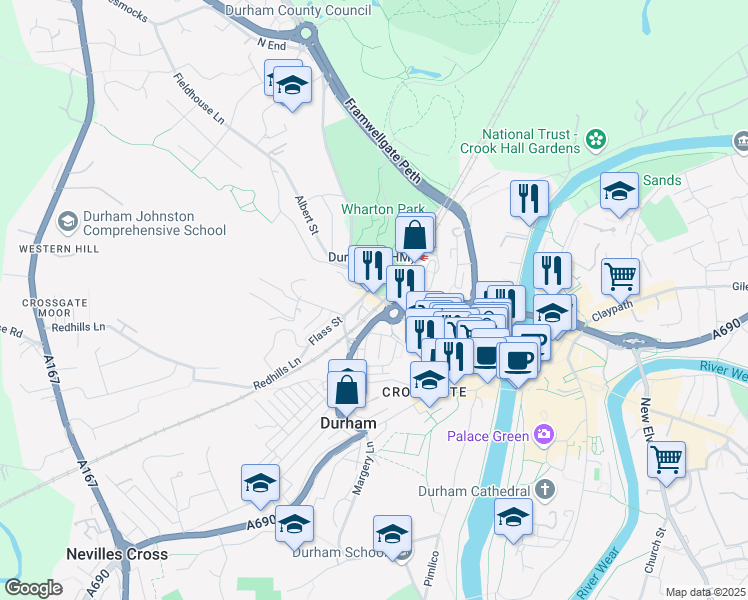 map of restaurants, bars, coffee shops, grocery stores, and more near in County Durham