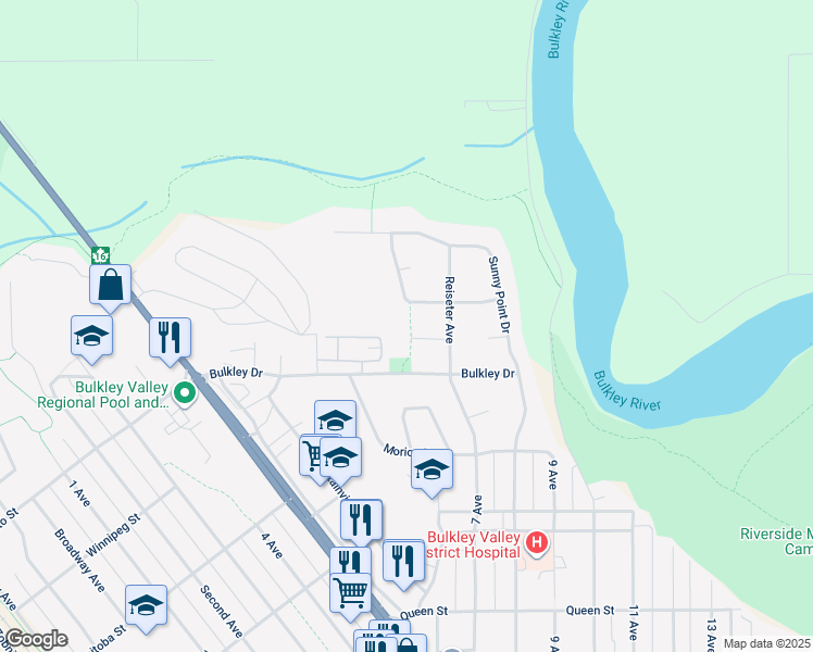 map of restaurants, bars, coffee shops, grocery stores, and more near 1349 Cronin Place in Smithers