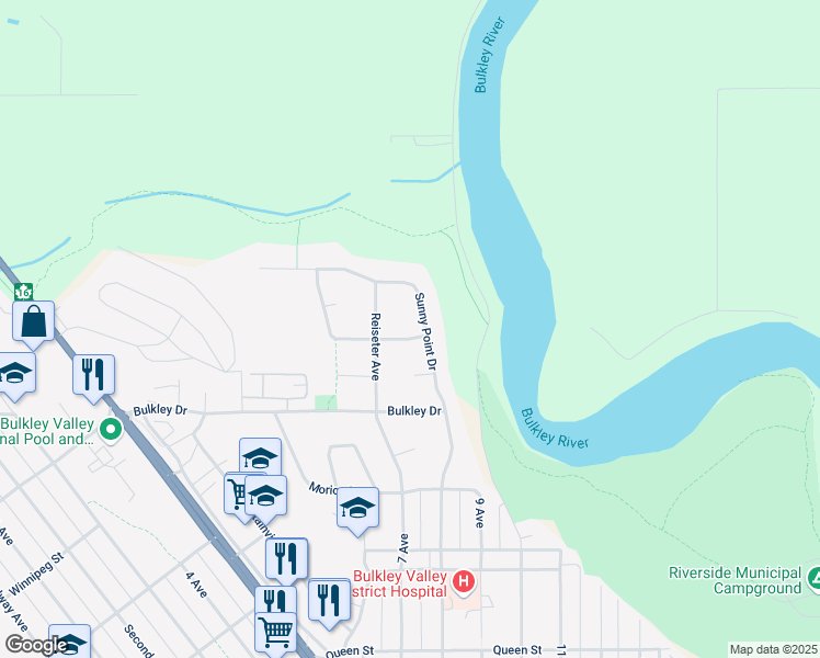 map of restaurants, bars, coffee shops, grocery stores, and more near 1450 Driftwood Crescent in Smithers