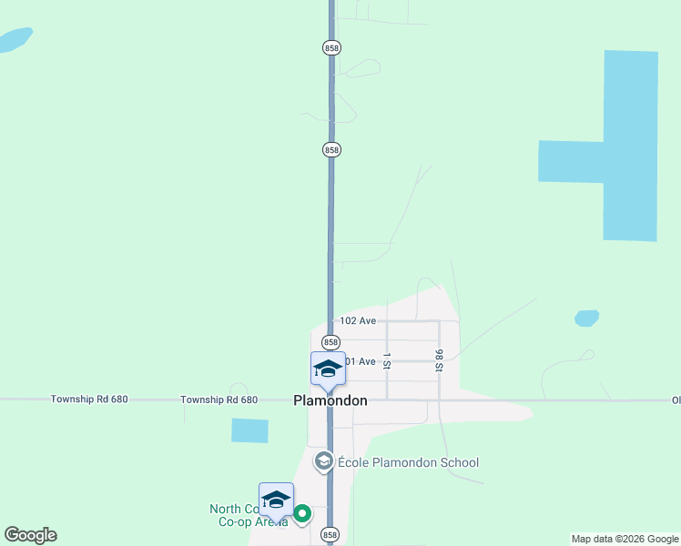 map of restaurants, bars, coffee shops, grocery stores, and more near 9917 102 Avenue in Plamondon