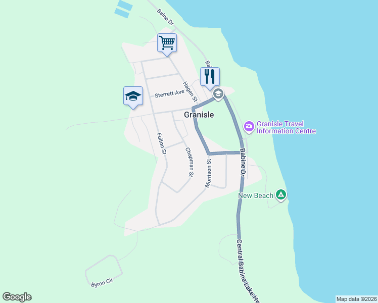 map of restaurants, bars, coffee shops, grocery stores, and more near Chapman Street in Granisle