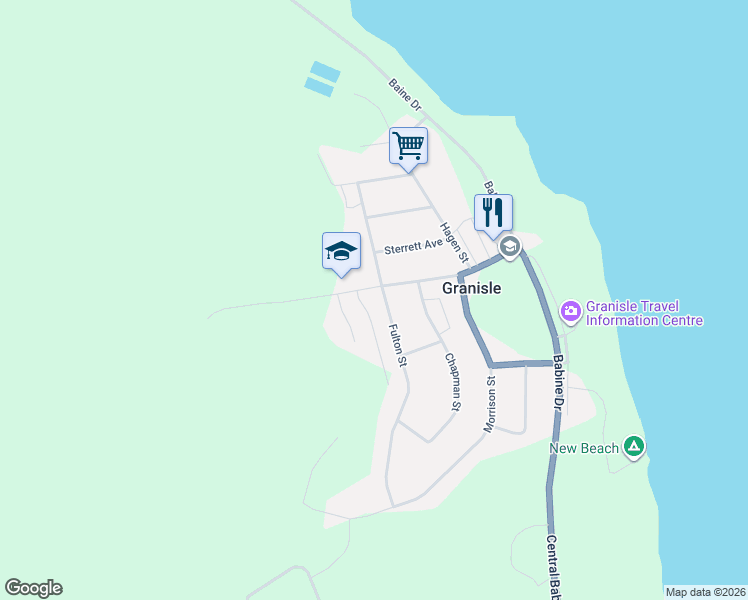map of restaurants, bars, coffee shops, grocery stores, and more near 20 Regan Street in Granisle