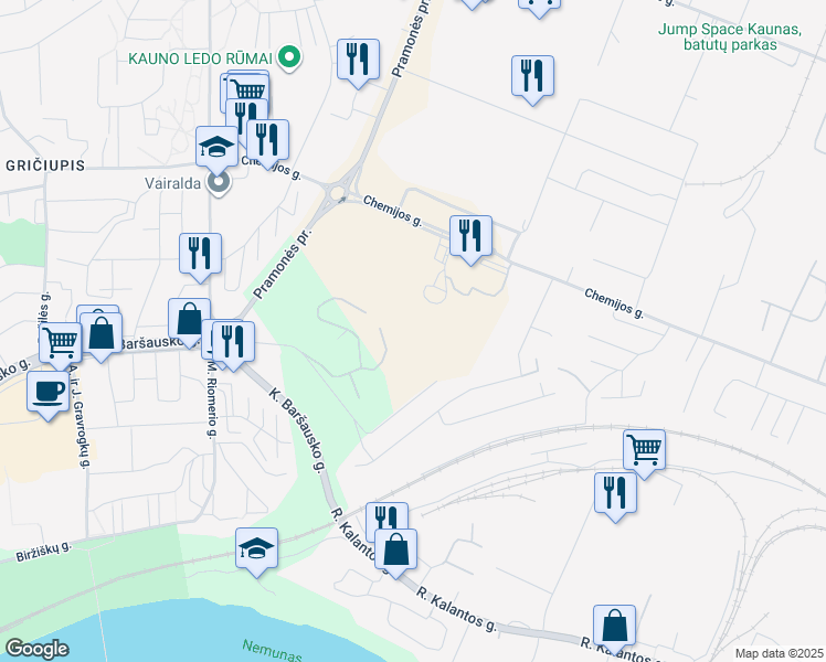 map of restaurants, bars, coffee shops, grocery stores, and more near in Kaunas