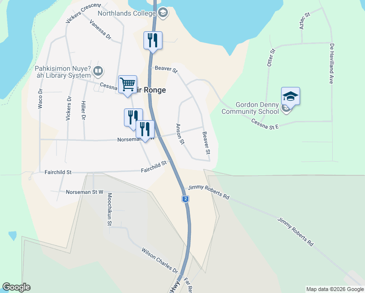 map of restaurants, bars, coffee shops, grocery stores, and more near 129 Norseman Street East in Air Ronge