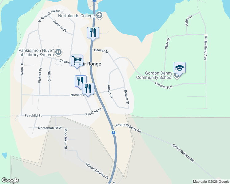 map of restaurants, bars, coffee shops, grocery stores, and more near 129 Norseman Street East in Air Ronge