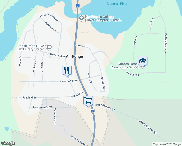 map of restaurants, bars, coffee shops, grocery stores, and more near 113 Anson Street in Air Ronge