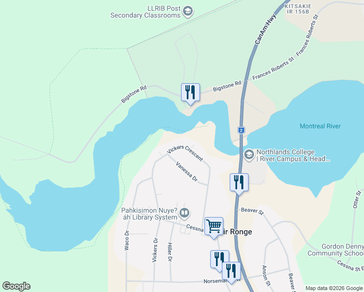 map of restaurants, bars, coffee shops, grocery stores, and more near 181 Vickers Crescent in Air Ronge