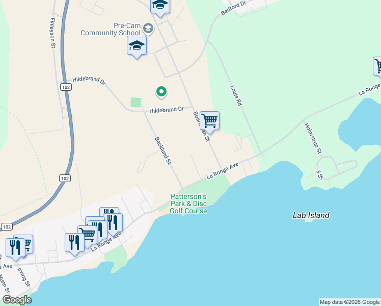 map of restaurants, bars, coffee shops, grocery stores, and more near 207 Boardman Street in La Ronge