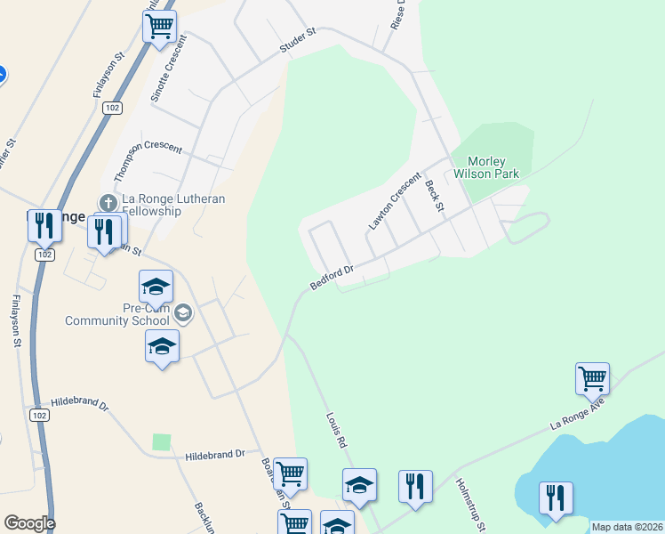 map of restaurants, bars, coffee shops, grocery stores, and more near 502 Cook Crescent in La Ronge
