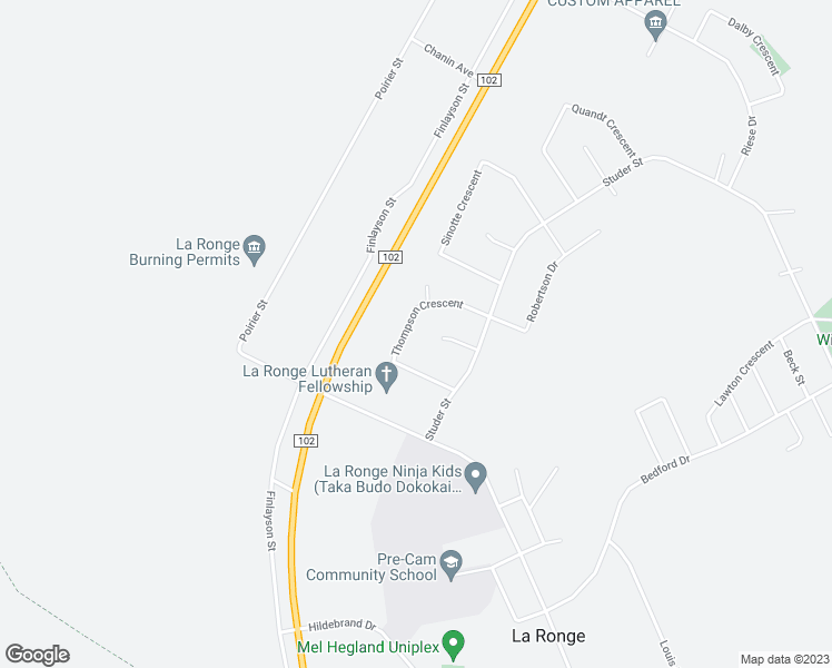 map of restaurants, bars, coffee shops, grocery stores, and more near 955 Thompson Crescent in La Ronge