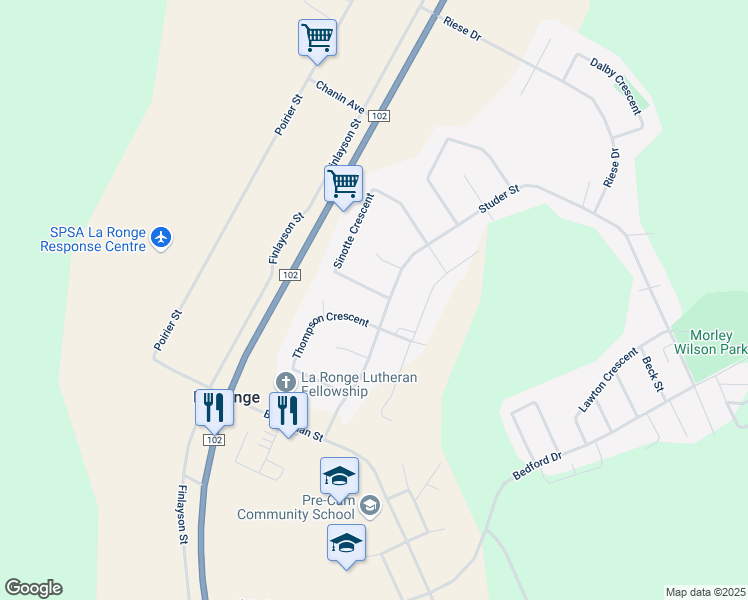 map of restaurants, bars, coffee shops, grocery stores, and more near 1320 Finlayson Street in La Ronge