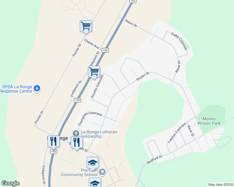 map of restaurants, bars, coffee shops, grocery stores, and more near 1528 Studer Street in La Ronge