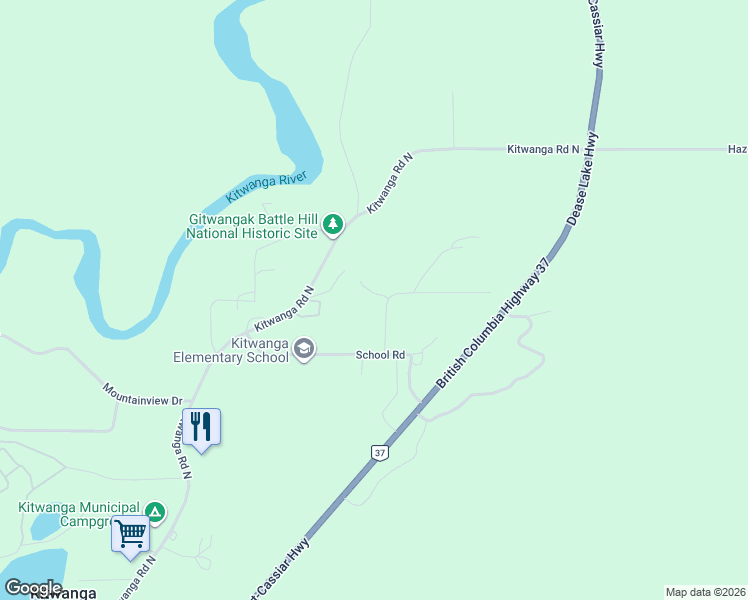 map of restaurants, bars, coffee shops, grocery stores, and more near 1423 Meek Road in Kitimat-Stikine B