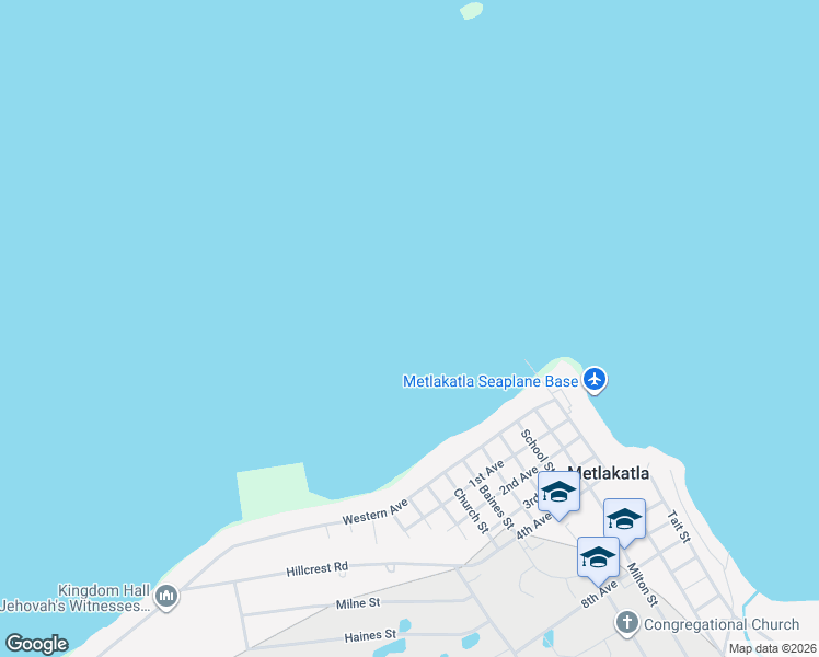 map of restaurants, bars, coffee shops, grocery stores, and more near Lower Atkinson Street in Metlakatla