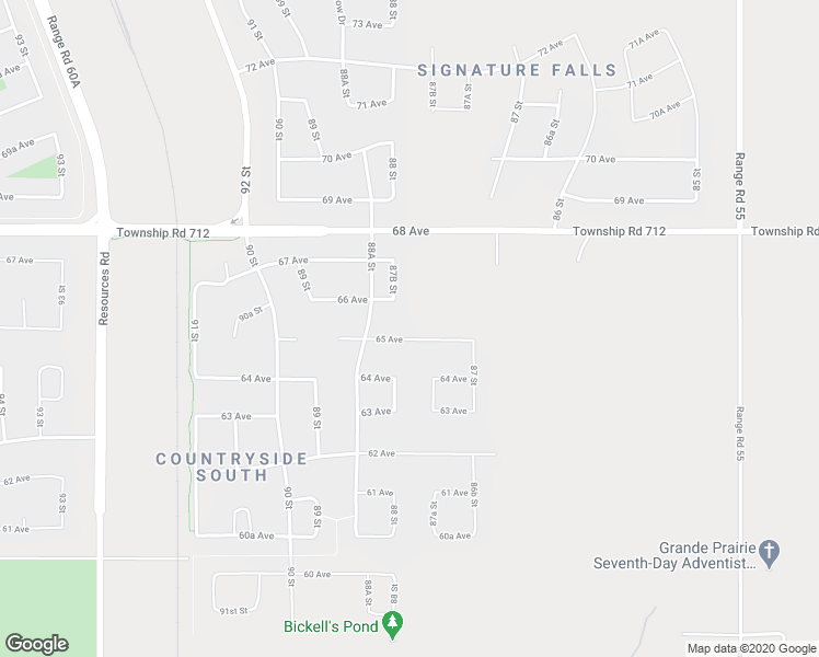 map of restaurants, bars, coffee shops, grocery stores, and more near 8802 65 Avenue in Grande Prairie