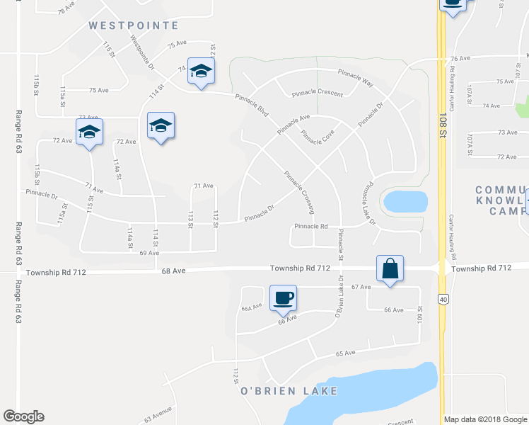 map of restaurants, bars, coffee shops, grocery stores, and more near 161 Pinnacle Dr in Grande Prairie