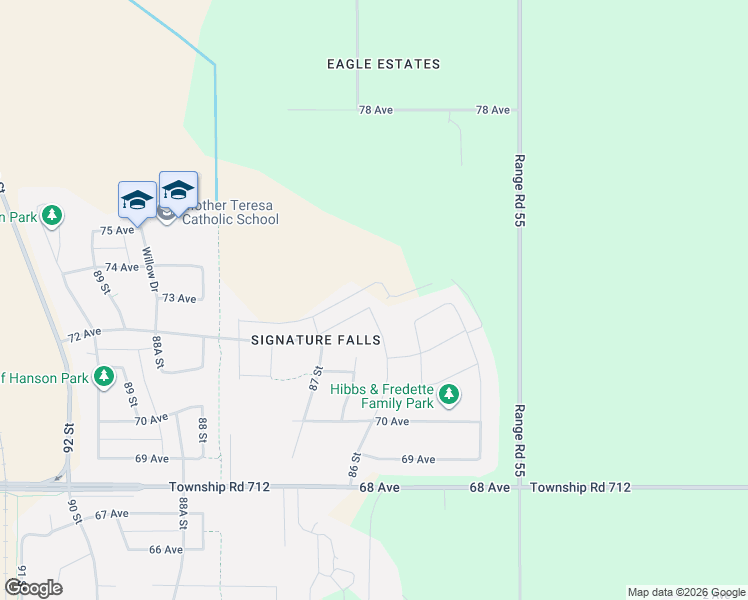 map of restaurants, bars, coffee shops, grocery stores, and more near 8606 72 Avenue in Grande Prairie