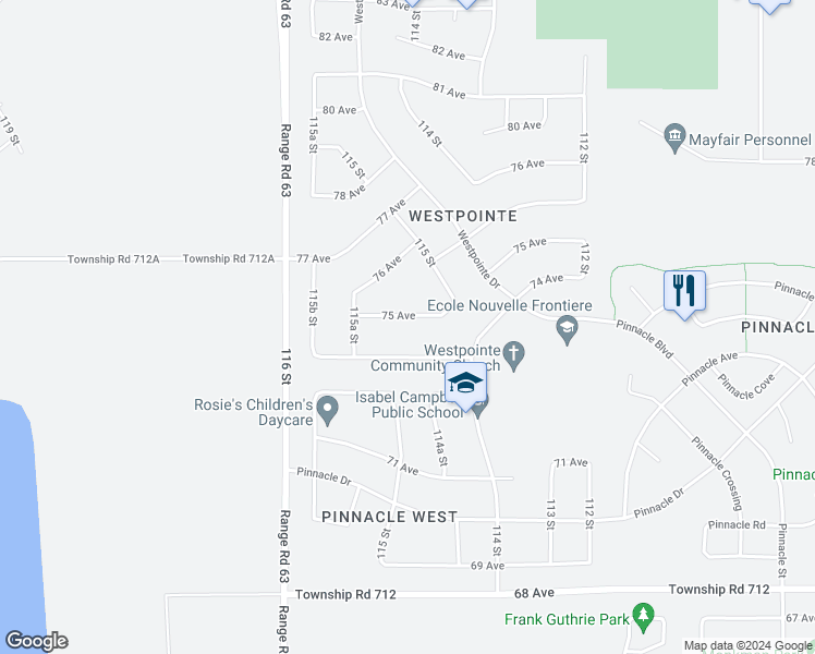 map of restaurants, bars, coffee shops, grocery stores, and more near 11535 75 Avenue in Grande Prairie