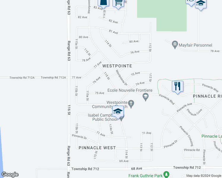 map of restaurants, bars, coffee shops, grocery stores, and more near 11504 75 Avenue in Grande Prairie
