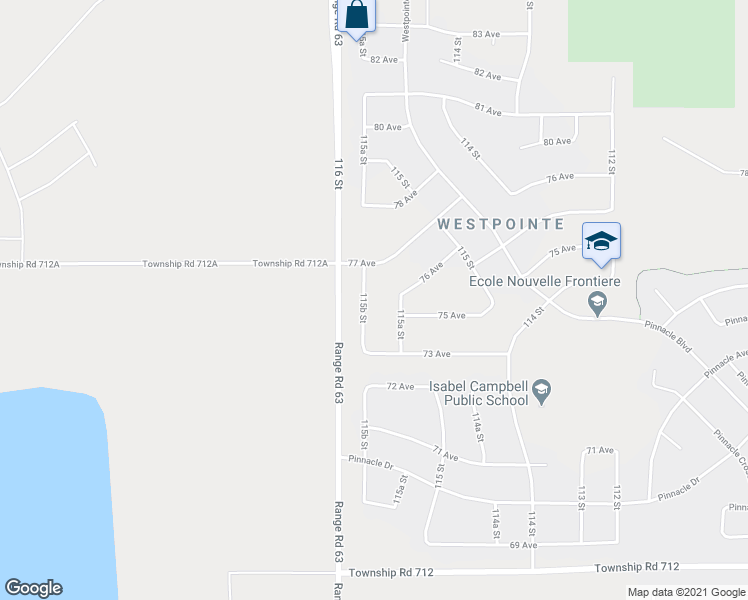 map of restaurants, bars, coffee shops, grocery stores, and more near 7421 115B Street in Grande Prairie