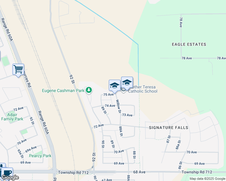 map of restaurants, bars, coffee shops, grocery stores, and more near 8855 75 Avenue in Grande Prairie