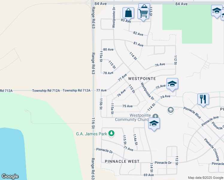 map of restaurants, bars, coffee shops, grocery stores, and more near 11557 A 77 Avenue in Grande Prairie