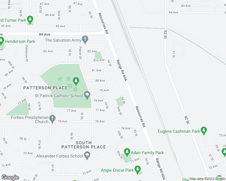 map of restaurants, bars, coffee shops, grocery stores, and more near 9419 79 Avenue in Grande Prairie