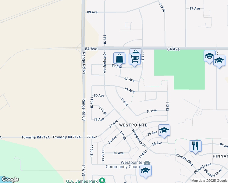 map of restaurants, bars, coffee shops, grocery stores, and more near 8002 114 Street in Grande Prairie