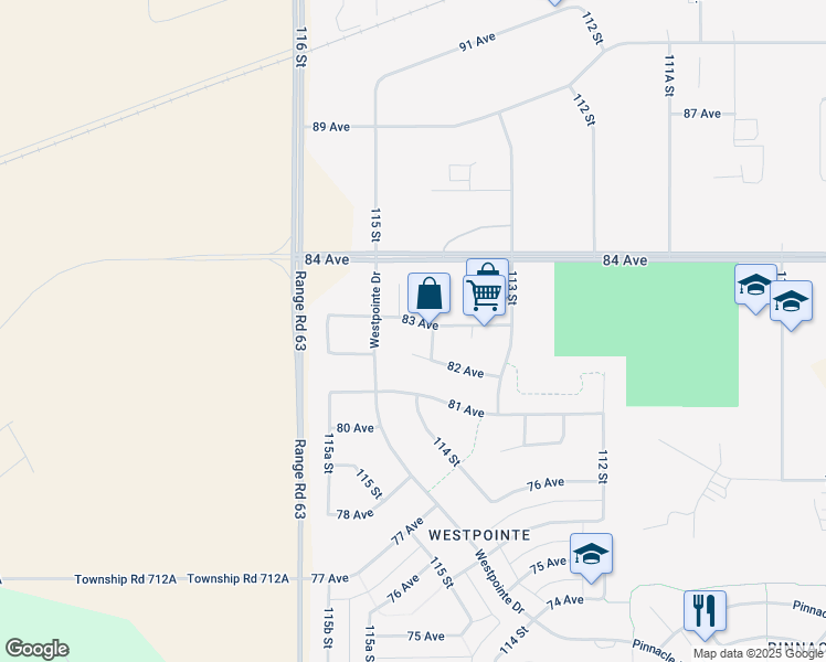 map of restaurants, bars, coffee shops, grocery stores, and more near 11405 83 Avenue in Grande Prairie