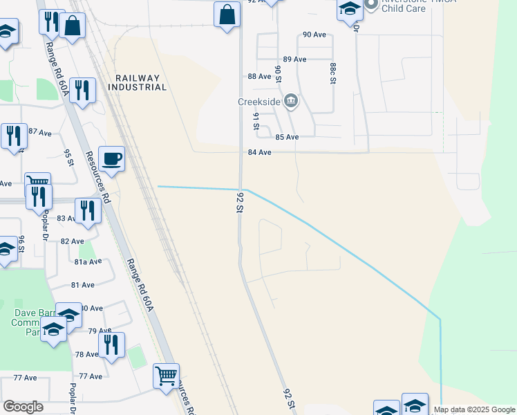 map of restaurants, bars, coffee shops, grocery stores, and more near 9094 81 Avenue in Grande Prairie
