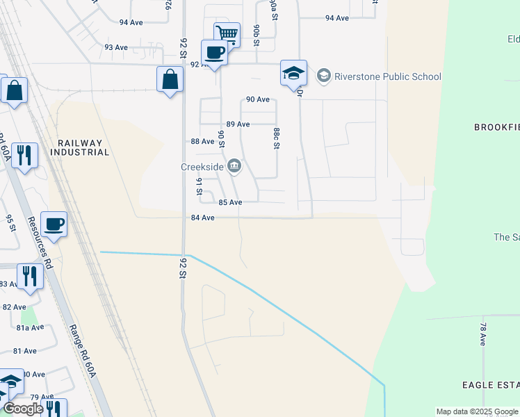 map of restaurants, bars, coffee shops, grocery stores, and more near 8849 85 Avenue in Grande Prairie