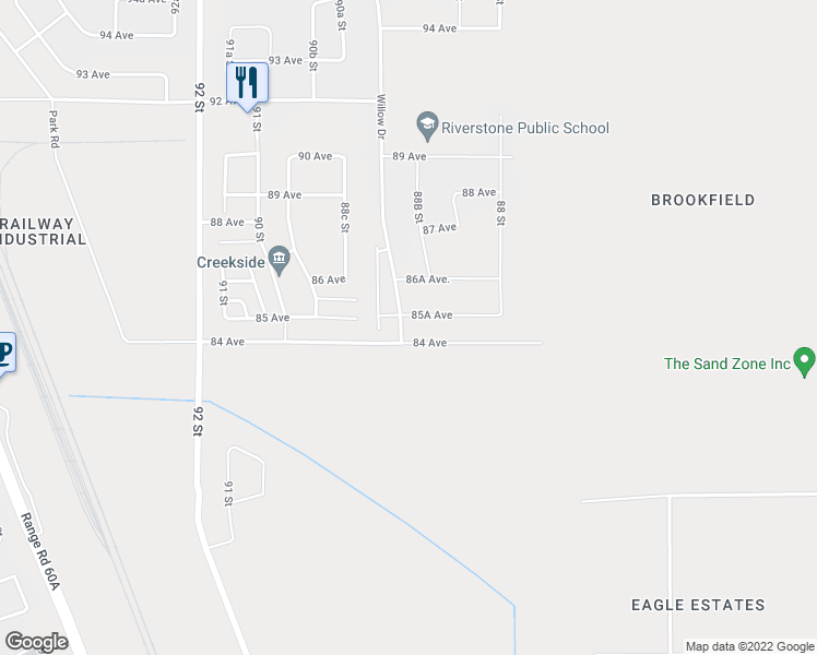 map of restaurants, bars, coffee shops, grocery stores, and more near 10251 85A Avenue in Grande Prairie
