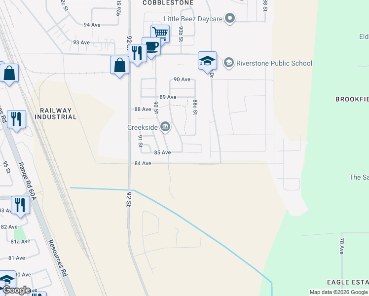 map of restaurants, bars, coffee shops, grocery stores, and more near 8826 85 Avenue in Grande Prairie