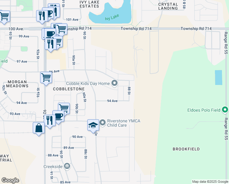 map of restaurants, bars, coffee shops, grocery stores, and more near 8905 95 Avenue in Grande Prairie