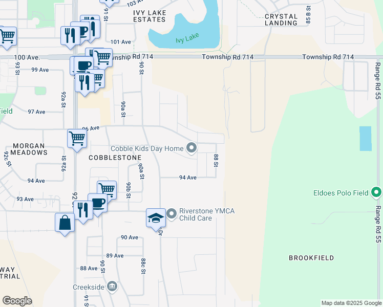 map of restaurants, bars, coffee shops, grocery stores, and more near 8905 95 Avenue in Grande Prairie