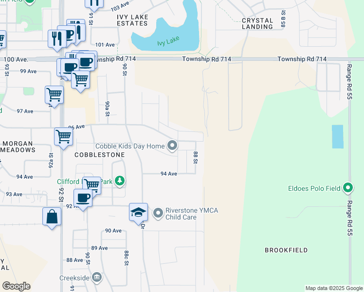 map of restaurants, bars, coffee shops, grocery stores, and more near 8822 96 Avenue in Grande Prairie
