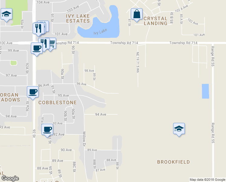 map of restaurants, bars, coffee shops, grocery stores, and more near 8822 96 Avenue in Grande Prairie