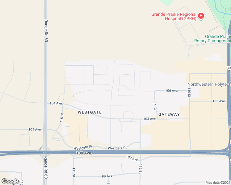 map of restaurants, bars, coffee shops, grocery stores, and more near 10510 113A Street in Grande Prairie