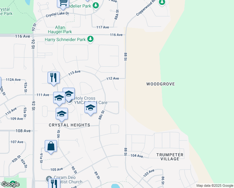 map of restaurants, bars, coffee shops, grocery stores, and more near 8813 110A Avenue in Grande Prairie