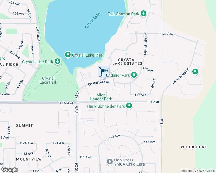 map of restaurants, bars, coffee shops, grocery stores, and more near 9019 Crystal Lake Drive in Grande Prairie