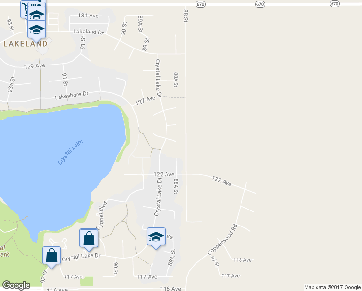 map of restaurants, bars, coffee shops, grocery stores, and more near 8801 124 Avenue in Grande Prairie