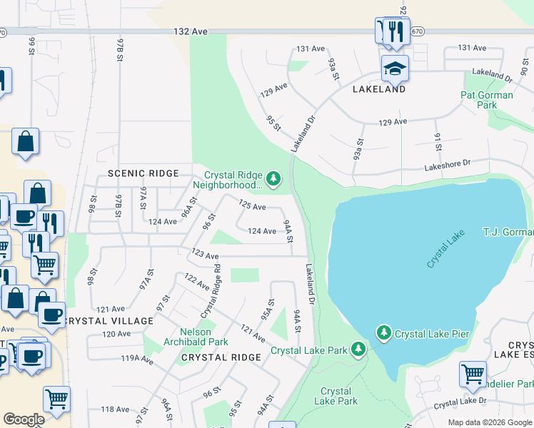 map of restaurants, bars, coffee shops, grocery stores, and more near 9411 125 Avenue in Grande Prairie