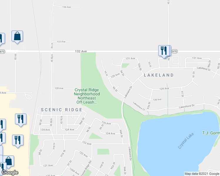 map of restaurants, bars, coffee shops, grocery stores, and more near 12810 95 Street in Grande Prairie