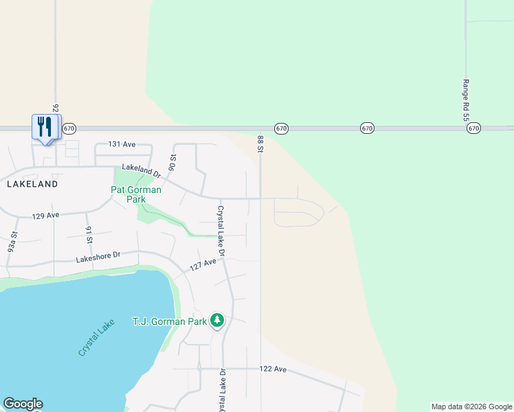 map of restaurants, bars, coffee shops, grocery stores, and more near 8800 Lakeland Drive in Grande Prairie