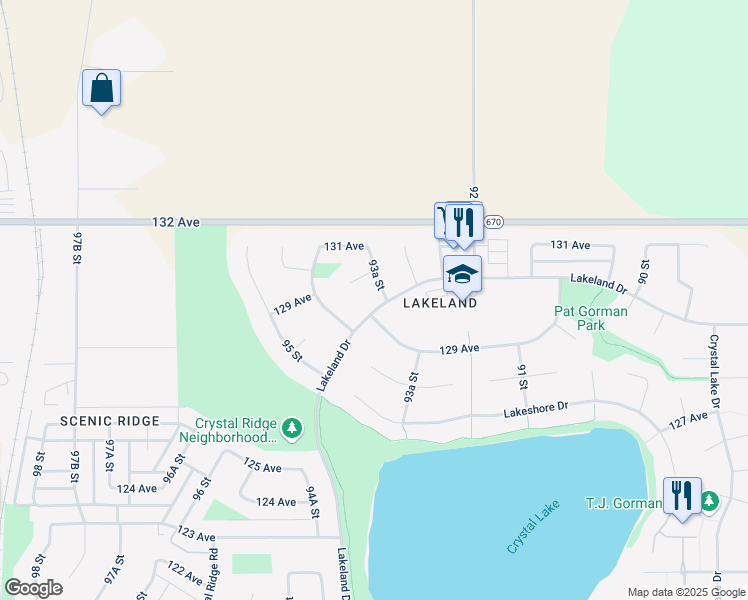 map of restaurants, bars, coffee shops, grocery stores, and more near 9334 Lakeland Drive in Grande Prairie