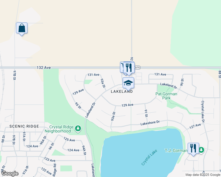 map of restaurants, bars, coffee shops, grocery stores, and more near 9210 Lakeland Drive in Grande Prairie